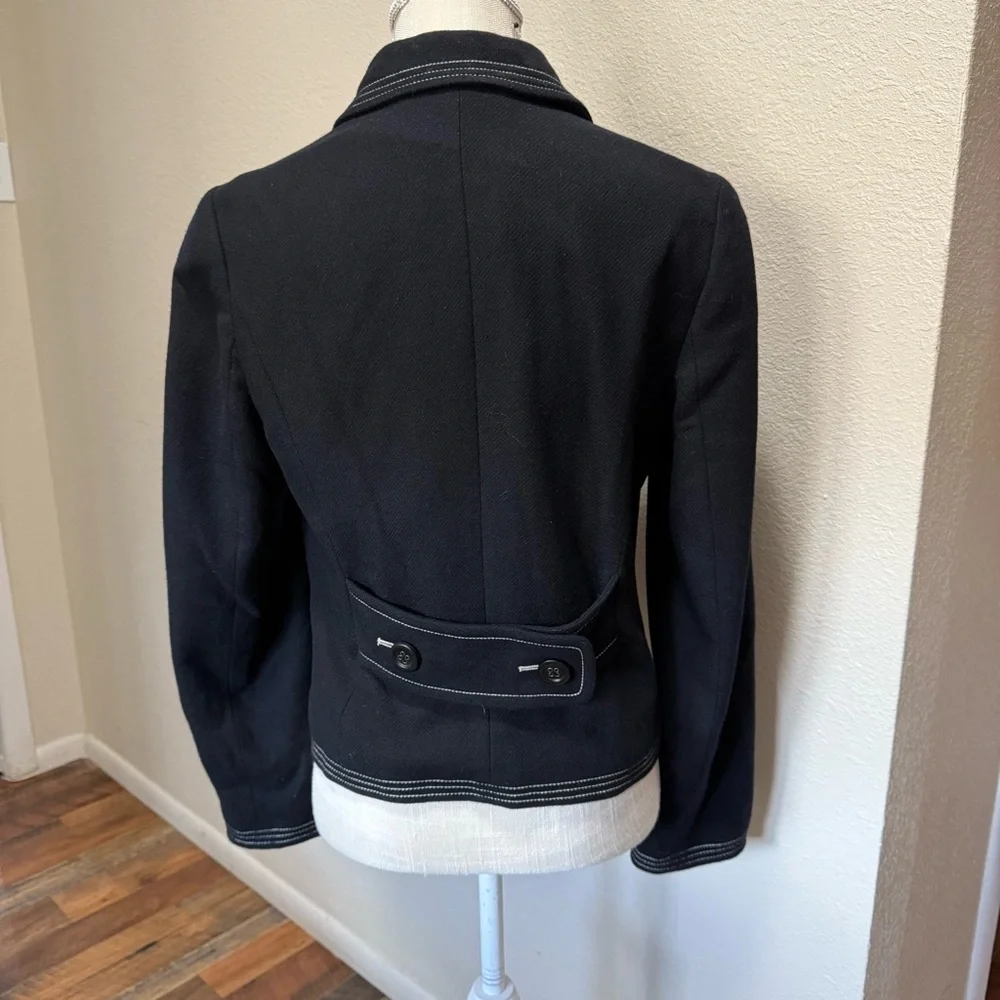 GAP Jacket Black Wool Blend Collared White Stitch Trim Pockets Lined Size Med - Picture 3 of 16